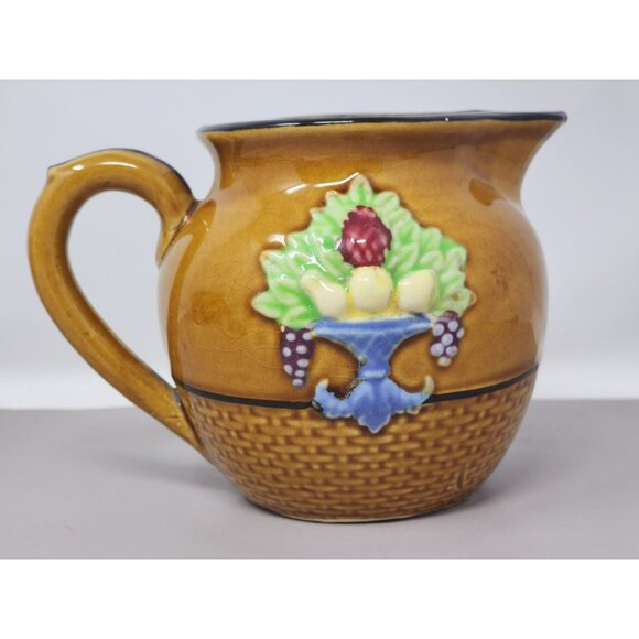 Vintage Japanese Ceramic Pitcher With‎ Embossed Fruit Design & Handle - Picture 3 of 11